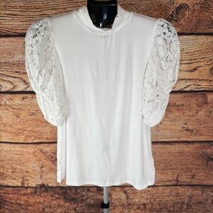 Philosophy White Lace Puff Sleeve Top NWT Size M
